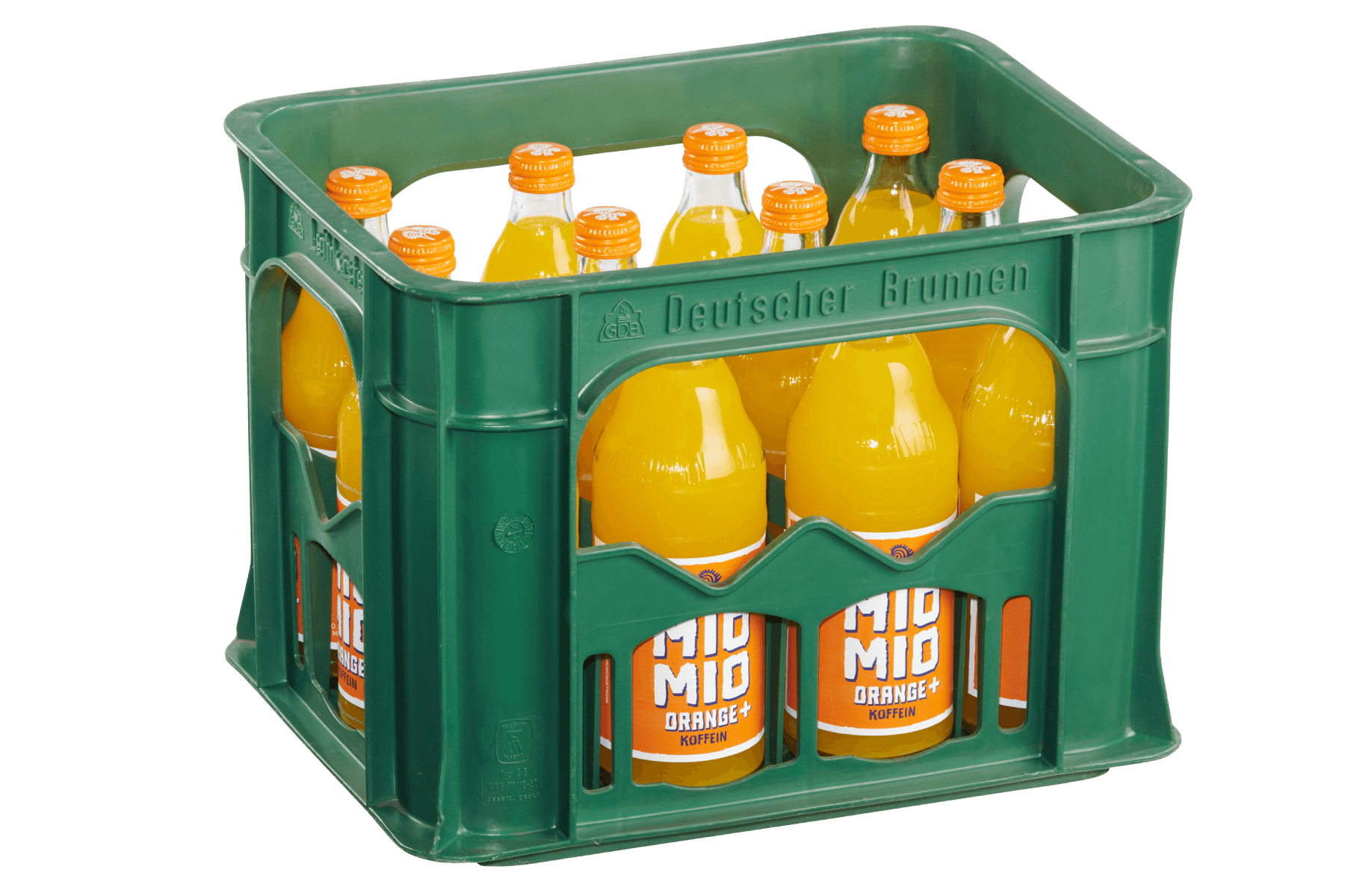 Getränkekasten mit zwölf Flaschen Mio Mio Orange